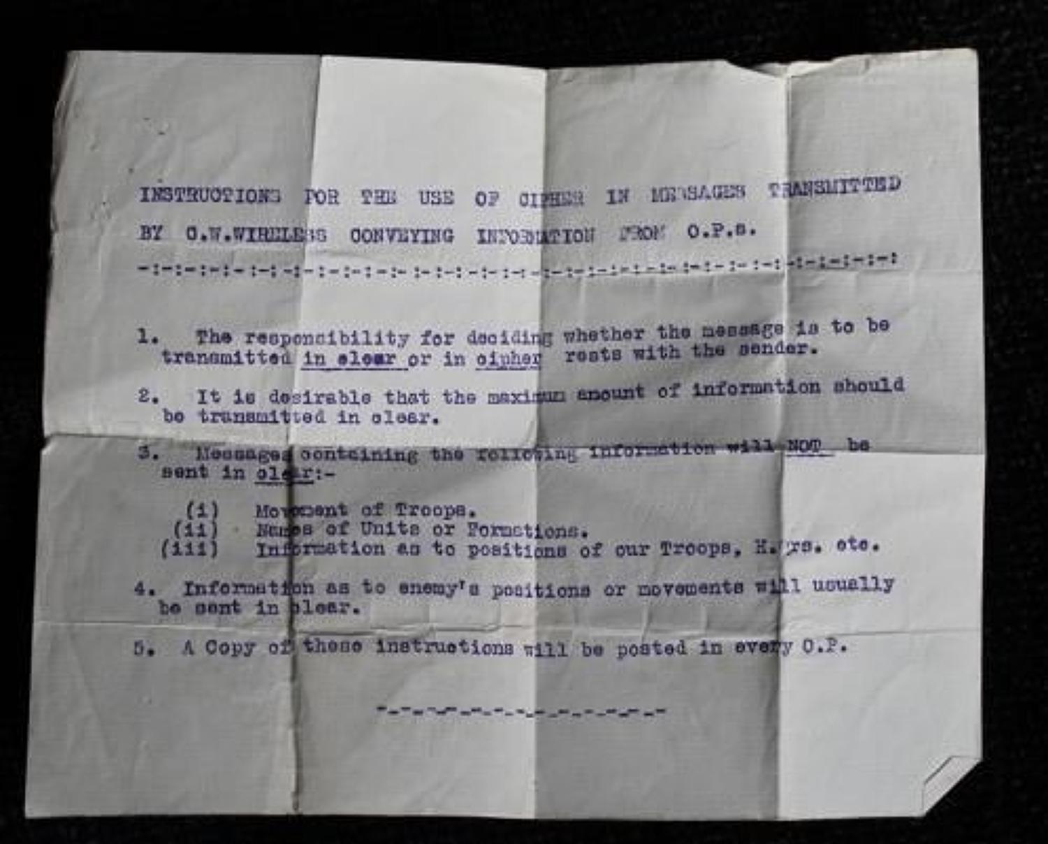 WW1 Instructions In The Use of Cipher Messages