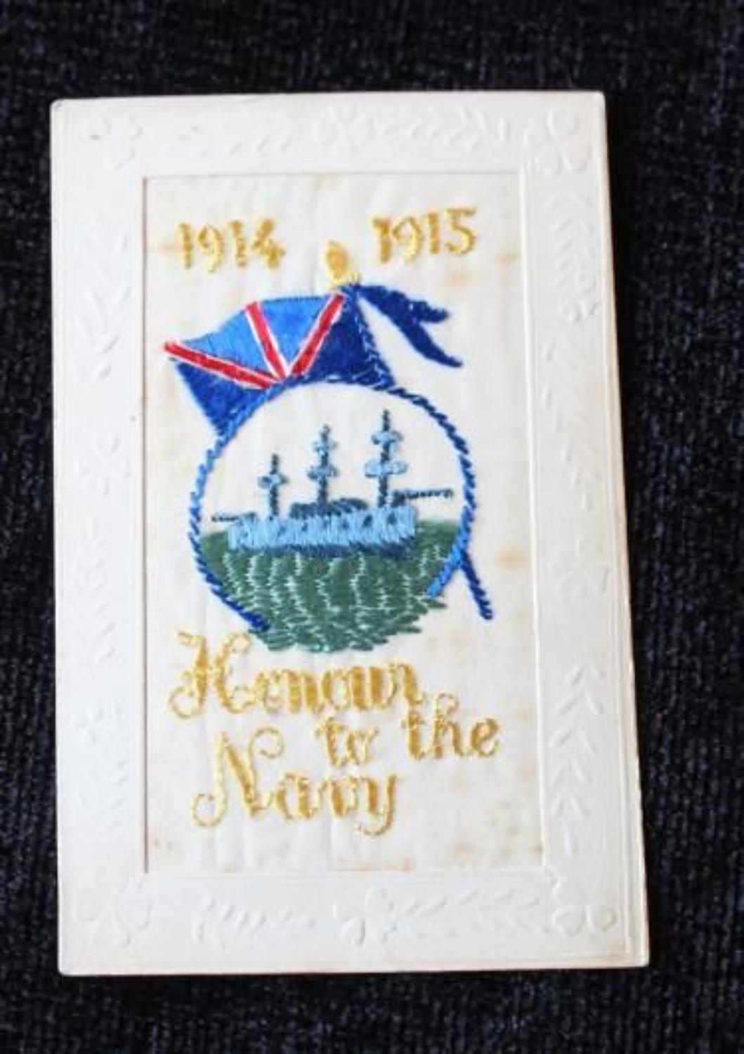 Honour To The Navy Silk Embroidered Postcard