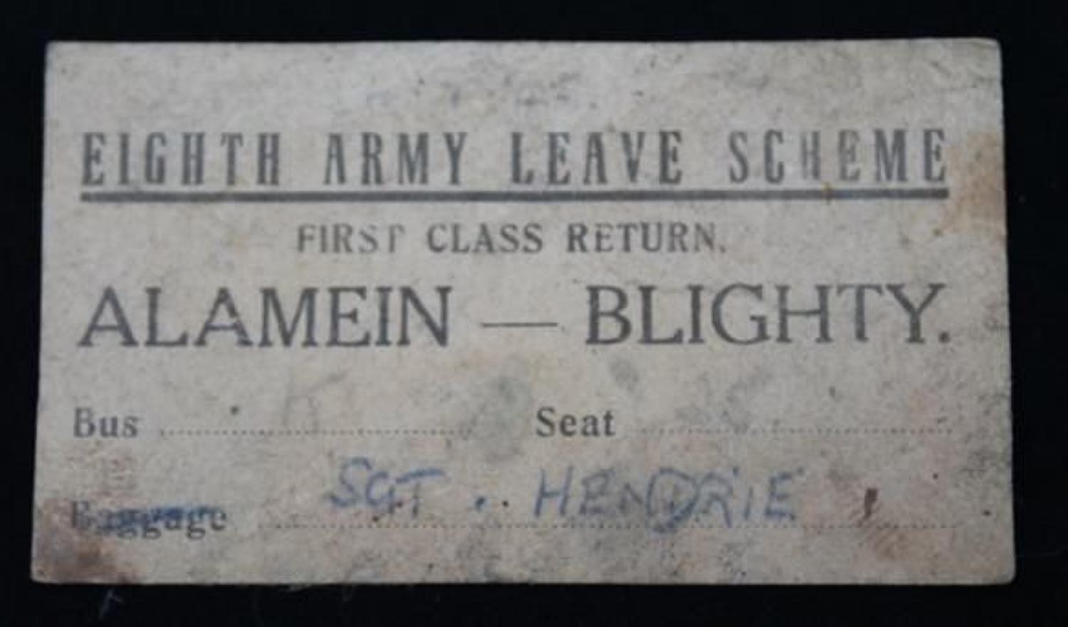 Eighth Army Leave Scheme Ticket