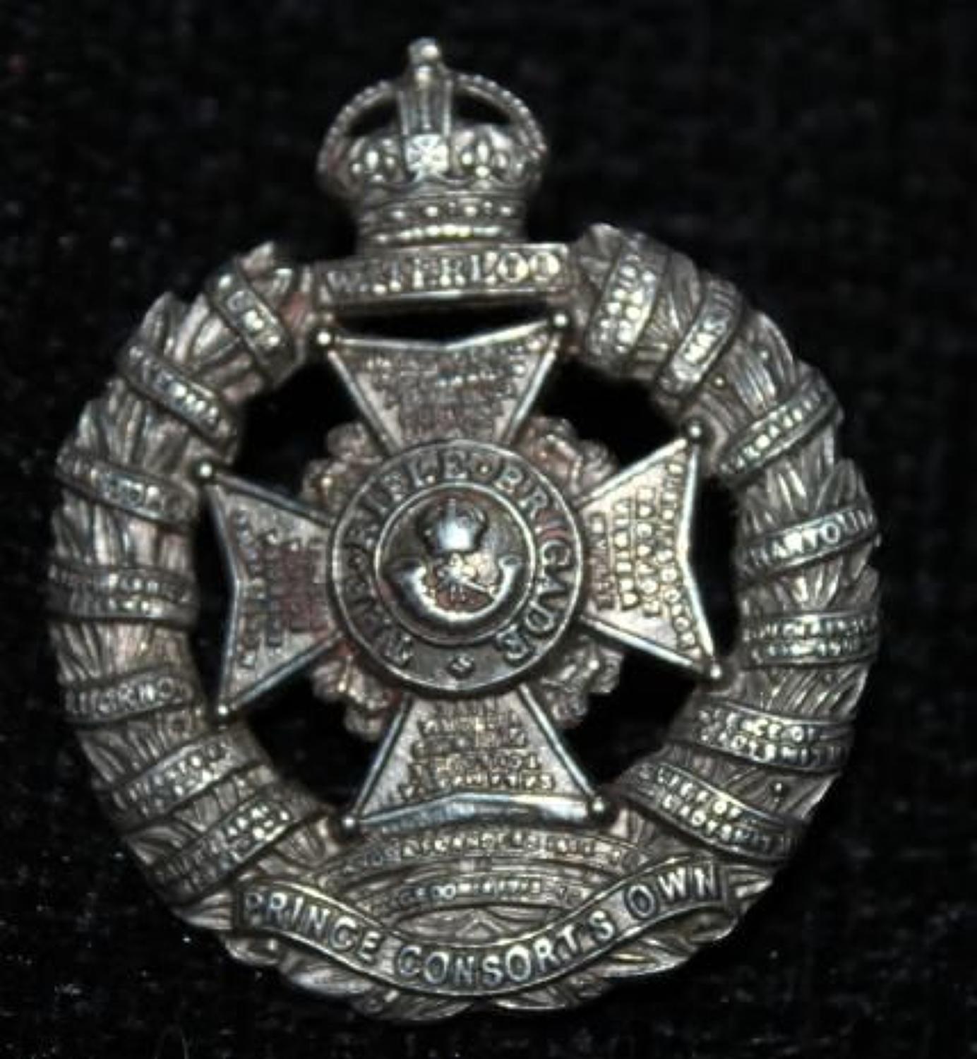 Solid Silver Rifle Brigade Cap Badge