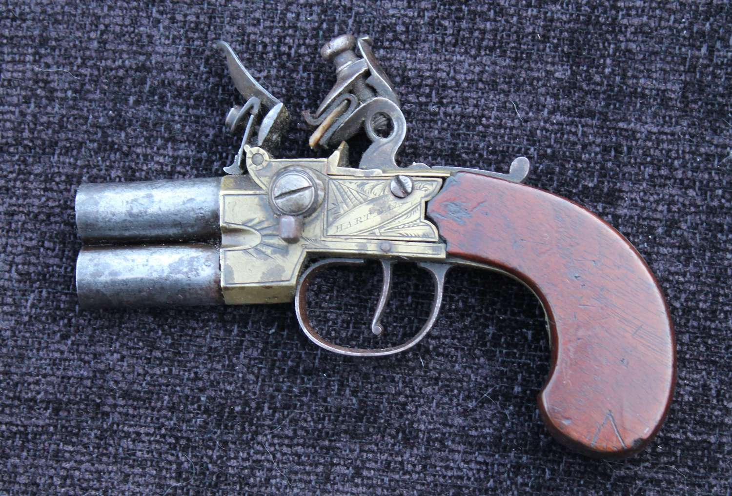A Provincial Flintlock Double Barrelled Pocket Pistol